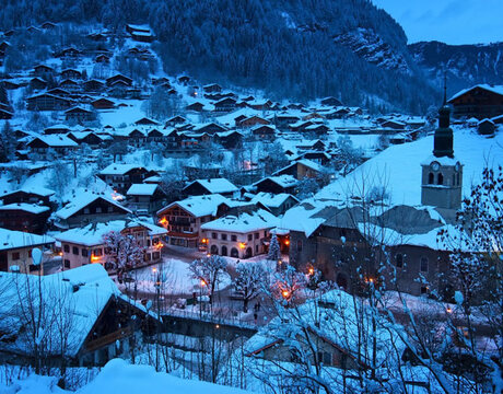 Chalets in Morzine - a view across the old centre of the resort